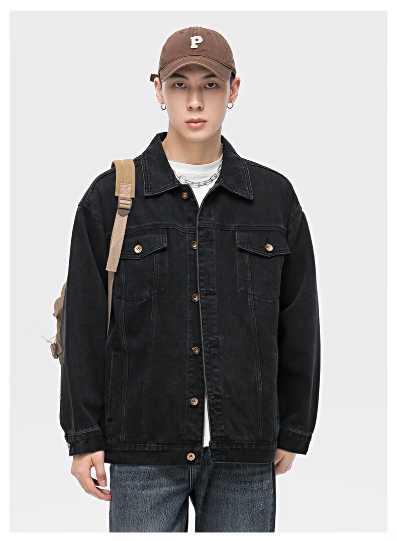 leecooper 牛仔外套男春秋刺绣夹克休闲秋季衣服宽松男士上衣百搭衣服