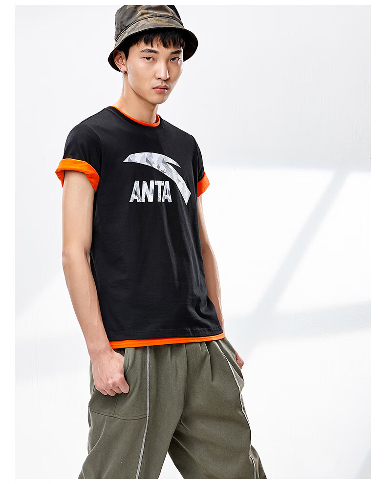 安踏短袖t恤男2021夏季新品男装棉质吸湿排汗圆领运动大logo宽松休闲