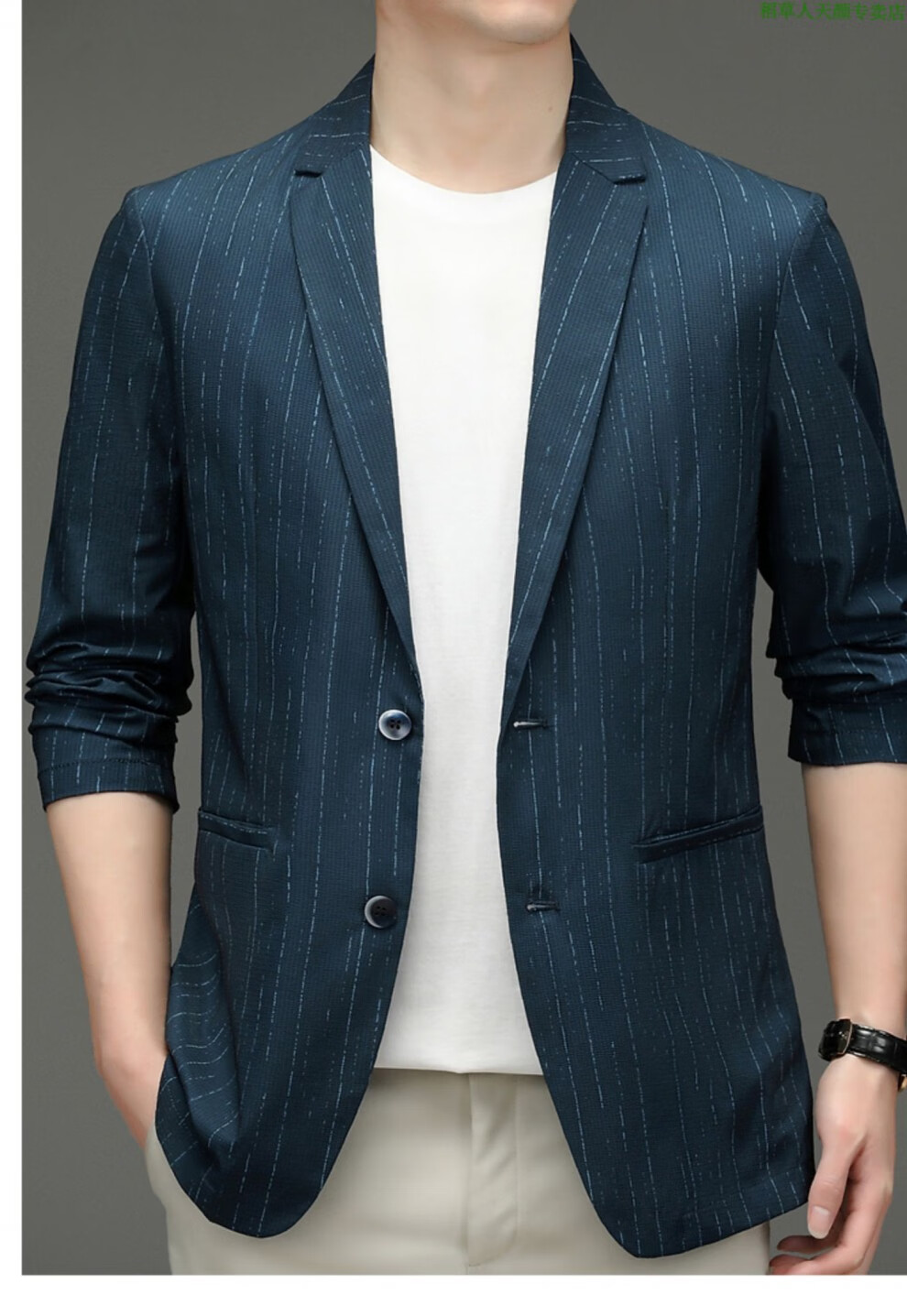 稻草人轻奢高档小西服男韩版单西便西商务品牌男士西装外套黑色170
