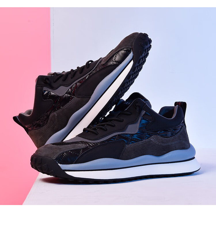 马克华菲2020新款男士休闲运动鞋男士休闲鞋男士运动鞋男鞋冬季 纯黑