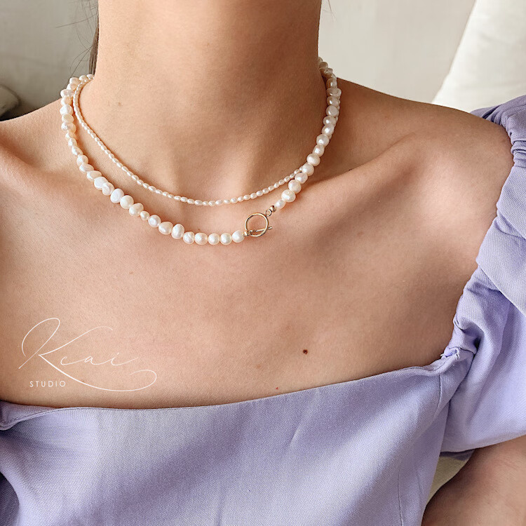 桃花诺小珍珠项链女叠戴锁骨链不规则米粒珠14k包金复古法式宫廷风