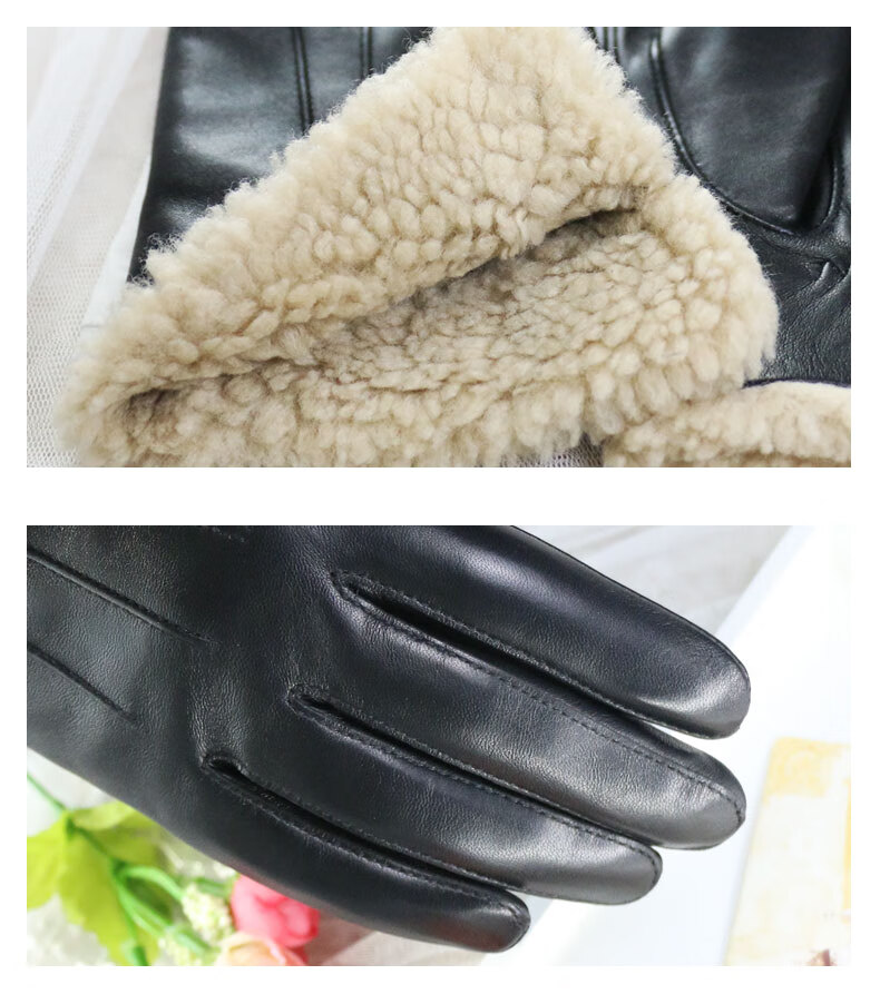 恒源祥品牌专卖 冬天羊羔绒触屏皮手套女羊皮短款加绒加厚保暖开车