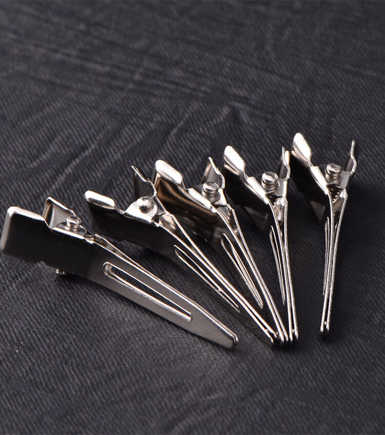 不锈钢定位夹 头发分区夹美发师烫发小夹子 鸭嘴夹 钢夹 单孔夹60个装