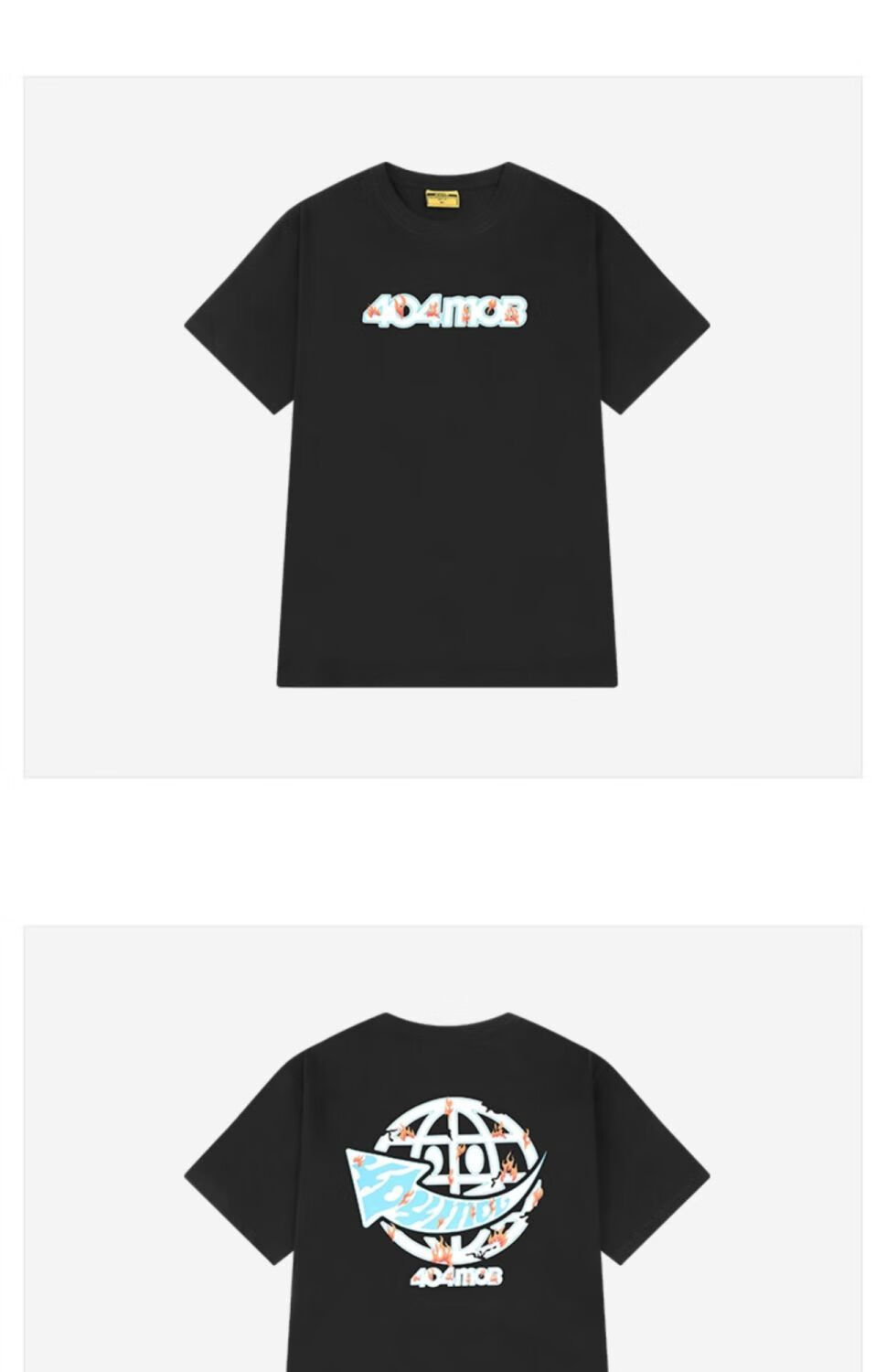 404mob火焰笑脸logo街头嘻哈潮牌半袖短袖情侣t恤男女ins宽松潮流黑色