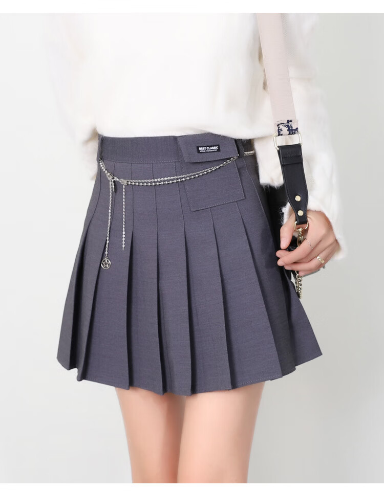 春冬天百折裙百皱裙半身裙女链条设计学院风百褶裙法式小个子a字裙