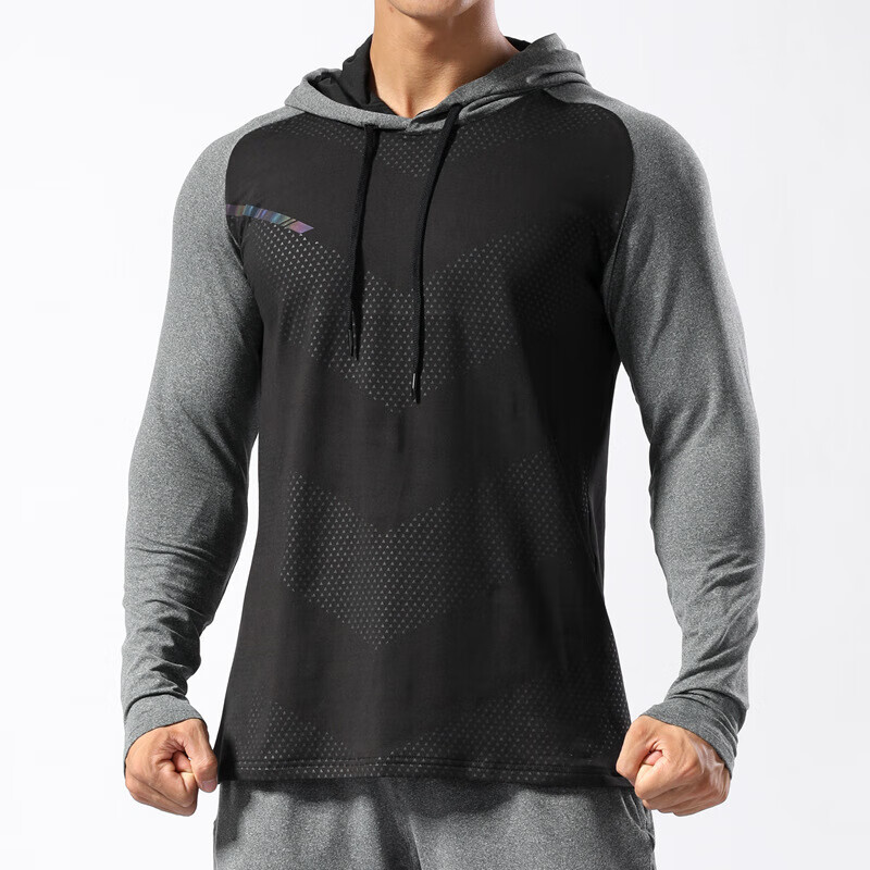 高品质男士修身运动速干衣秋冬新款跑步篮球弹力训练服连帽长袖健身服