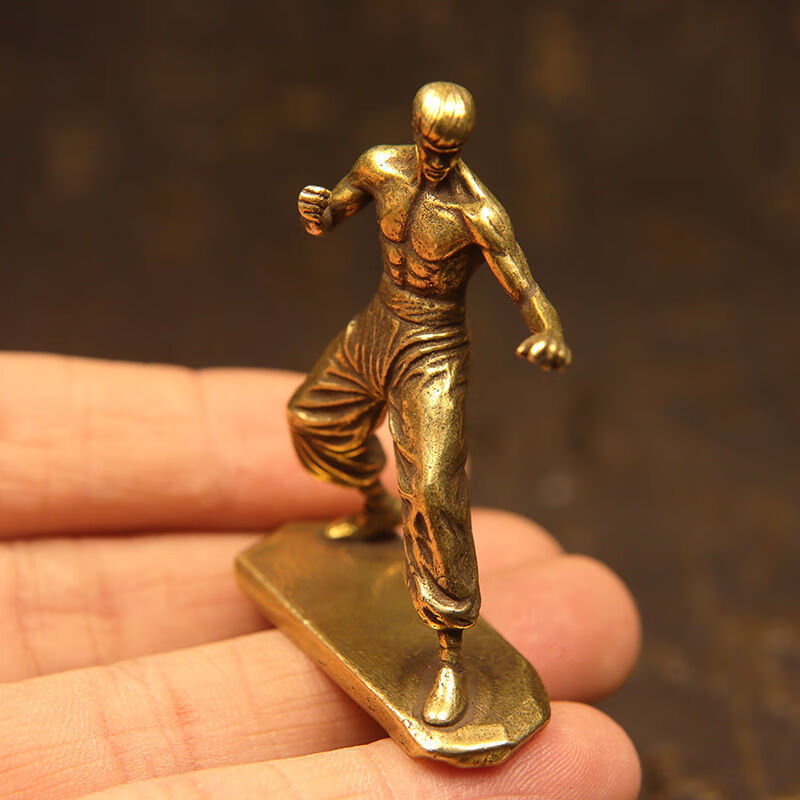 齐辰维津实心纯铜李小龙铜像桌面小摆件黄铜功夫布鲁斯李雕像铜器收藏