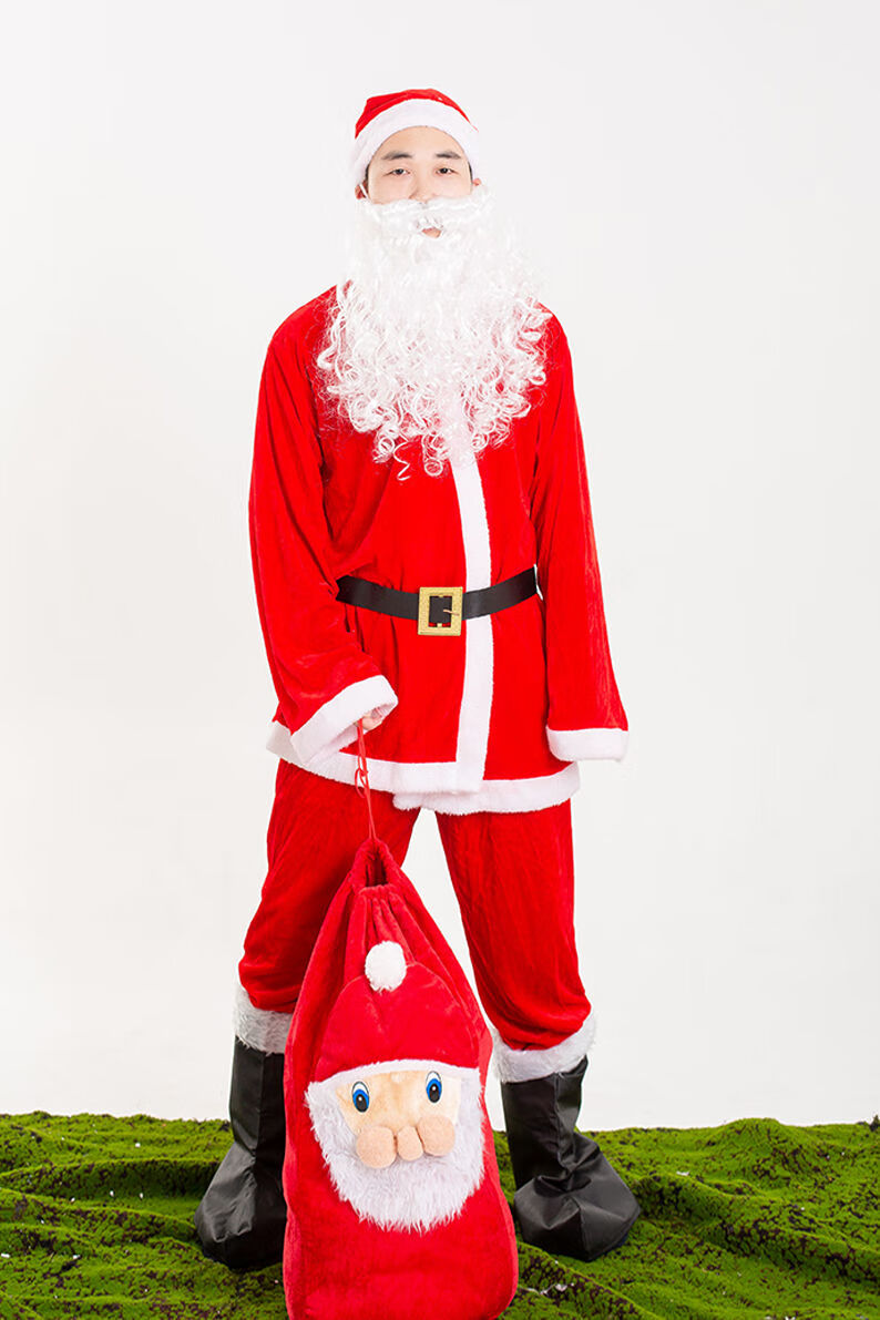 圣诞老人衣服男女金丝绒圣诞服装儿童成人男孩圣诞老公公服装套装
