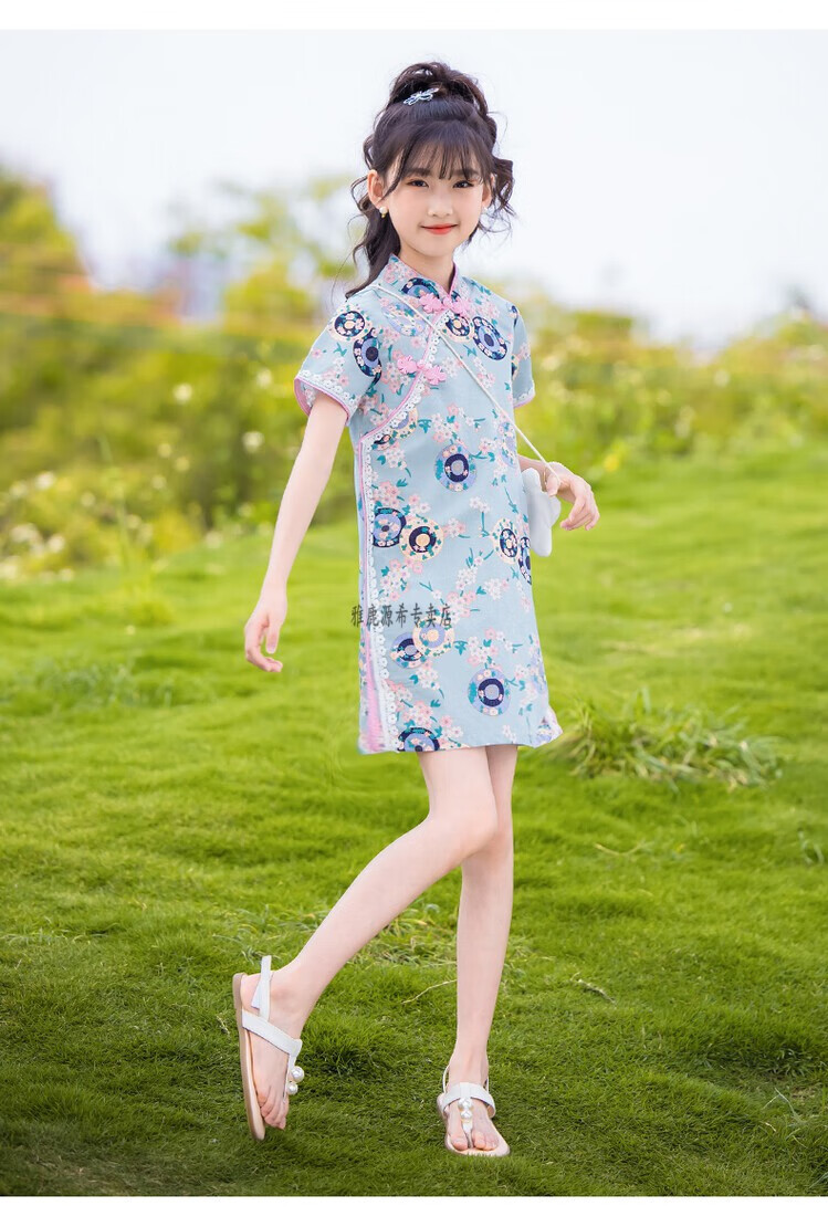 雅鹿童装女童旗袍中国风夏季2022新款洋气漂亮小女孩穿的儿童旗袍裙