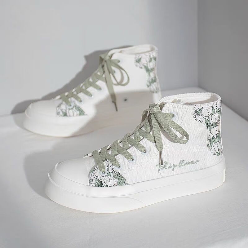 女生日系樱花小白鞋春秋新款小众设计感春秋夏季薄款女神仙鞋樱花高帮