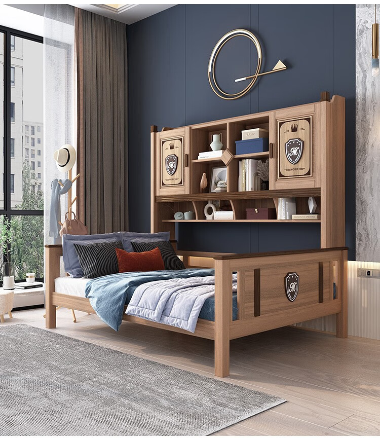 木香邻全实木衣柜床一体书柜床带储物功能柜卧室靠墙衣柜床组合衣柜床