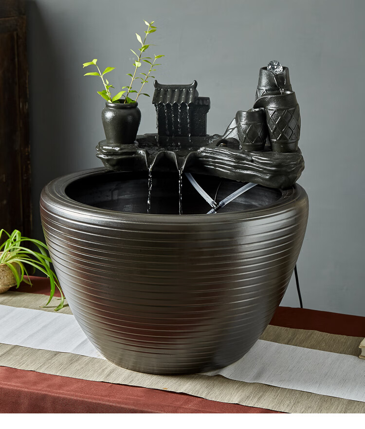 大型陶瓷流水鱼缸水缸阳台造景水循环鱼缸办公室客厅养鱼缸聚财缸五福