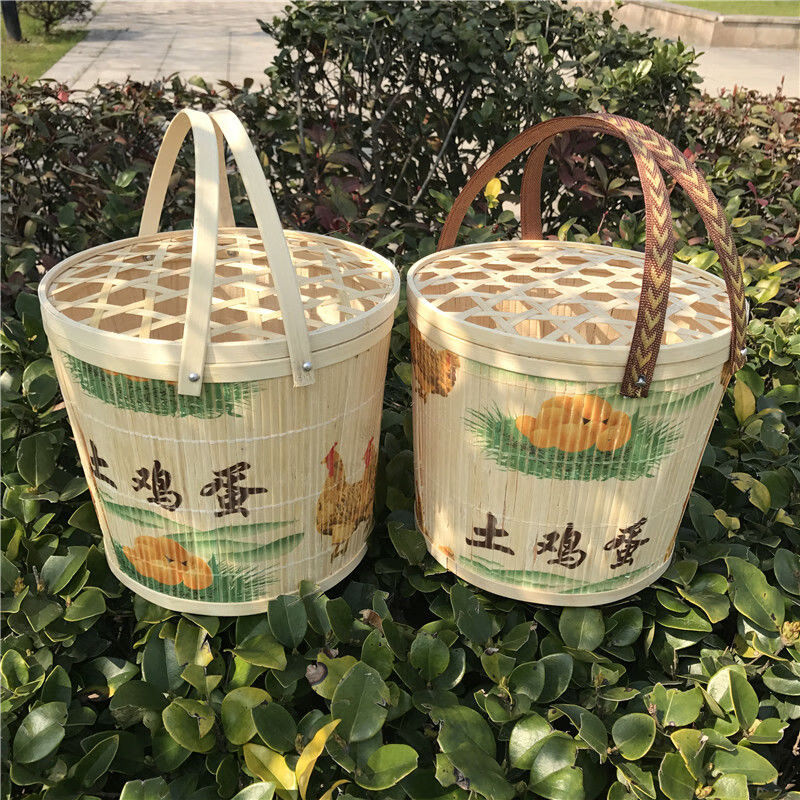收纳竹篮鸡蛋竹篮子竹筐安吉10斤鸡蛋篮水果篮粽子礼品竹包装可狄中号