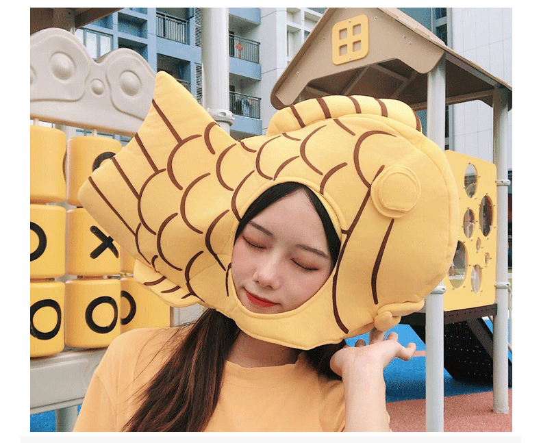 头套搞笑胖头鱼头鲷鱼烧头套搞怪搞笑动物网红可爱帽子拍照饰 黄色
