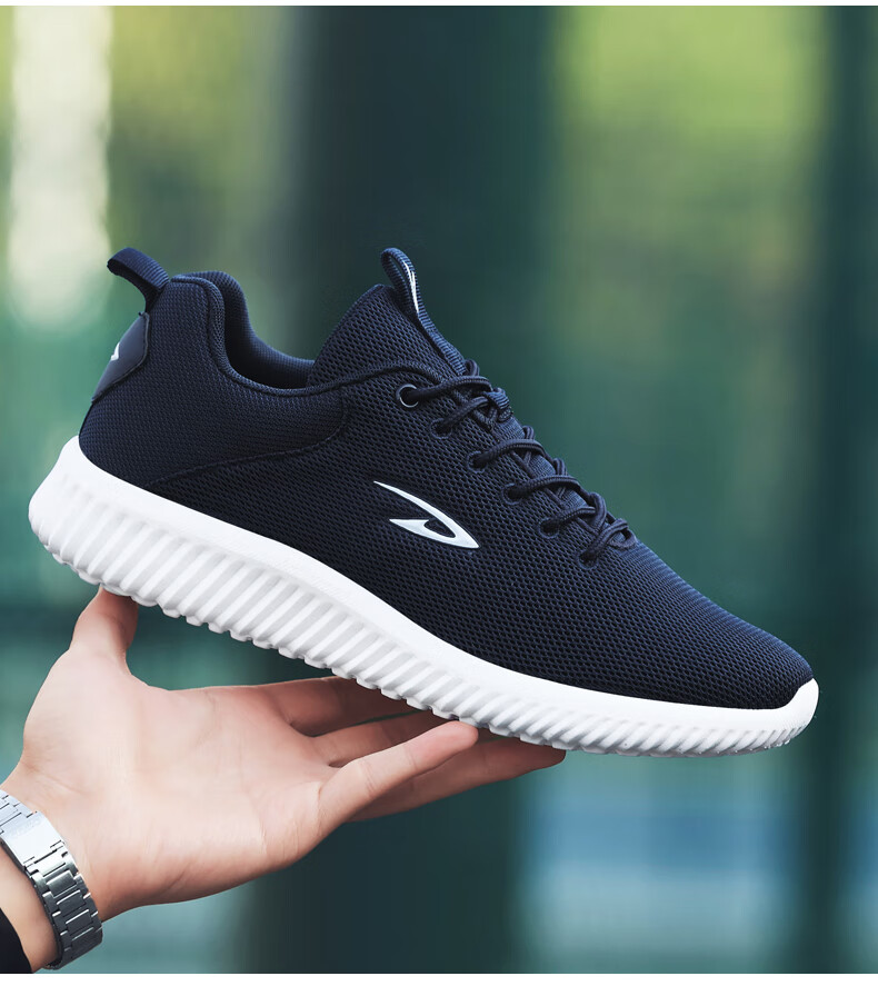 德尔惠男鞋夏季透气网面网鞋男休闲运动鞋男士轻便防滑跑步鞋 黑色 40