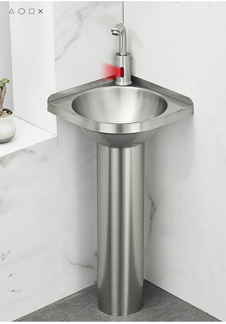 不锈钢落地式三角盆洗手盆家用小户型卫生间阳台转角洗漱面盆8206i