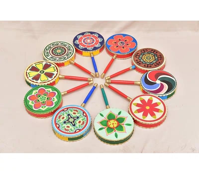 牛皮热巴鼓演出鼓手柄鼓藏族吉祥鼓表演彩绘道具鼓定制图案送鼓棒 30