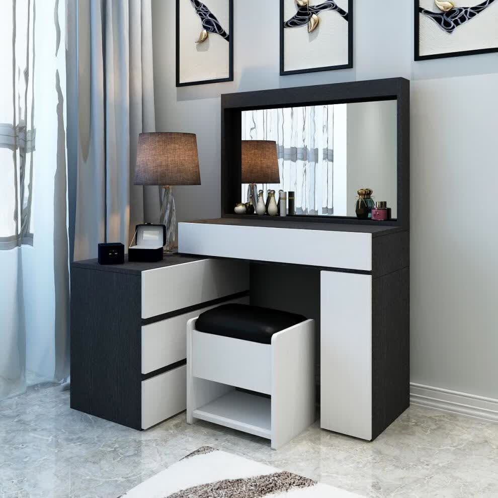 转角梳妆台卧室现代简约一体网红ins风化妆桌子小户经济型12号黑白