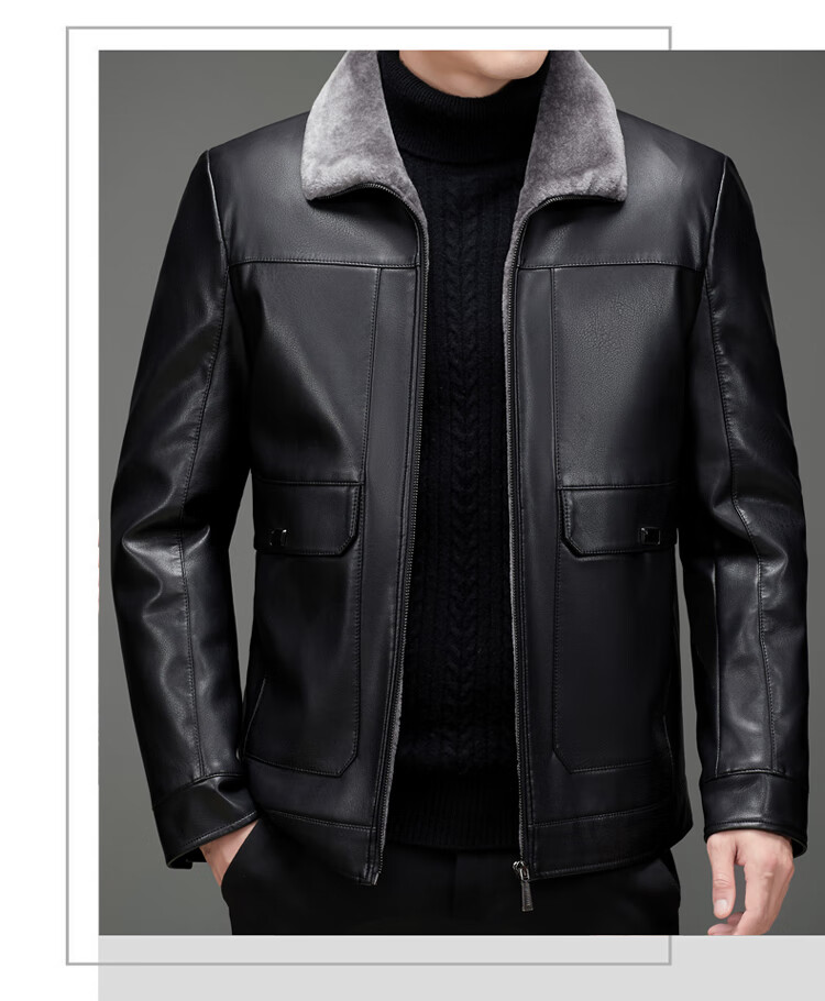 皮尔卡丹品牌高档男装真皮皮夹克男真皮皮衣男牛皮皮毛一体翻领冬季加
