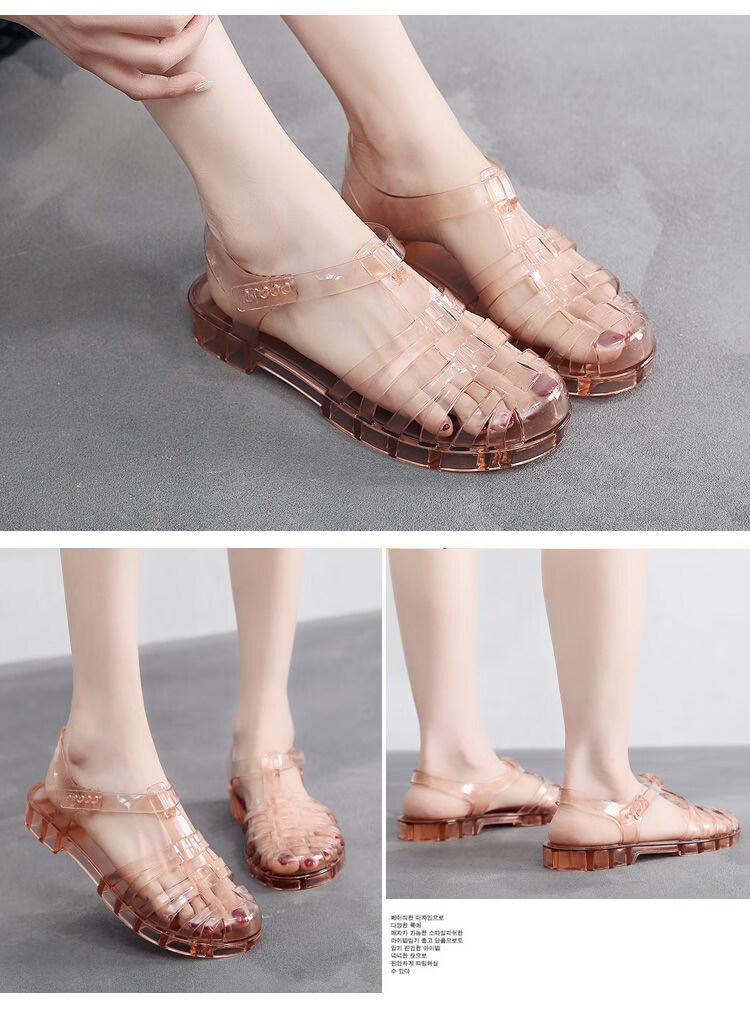 水晶凉鞋女老式小时候塑料凉鞋复古怀旧老式罗马女水晶凉鞋 黑色 36