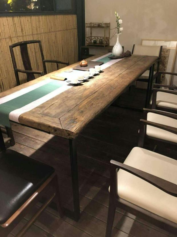 南啵丸老榆木茶桌门板怀旧茶台风化实木桌面会议桌门板禅桌吧台面喝老