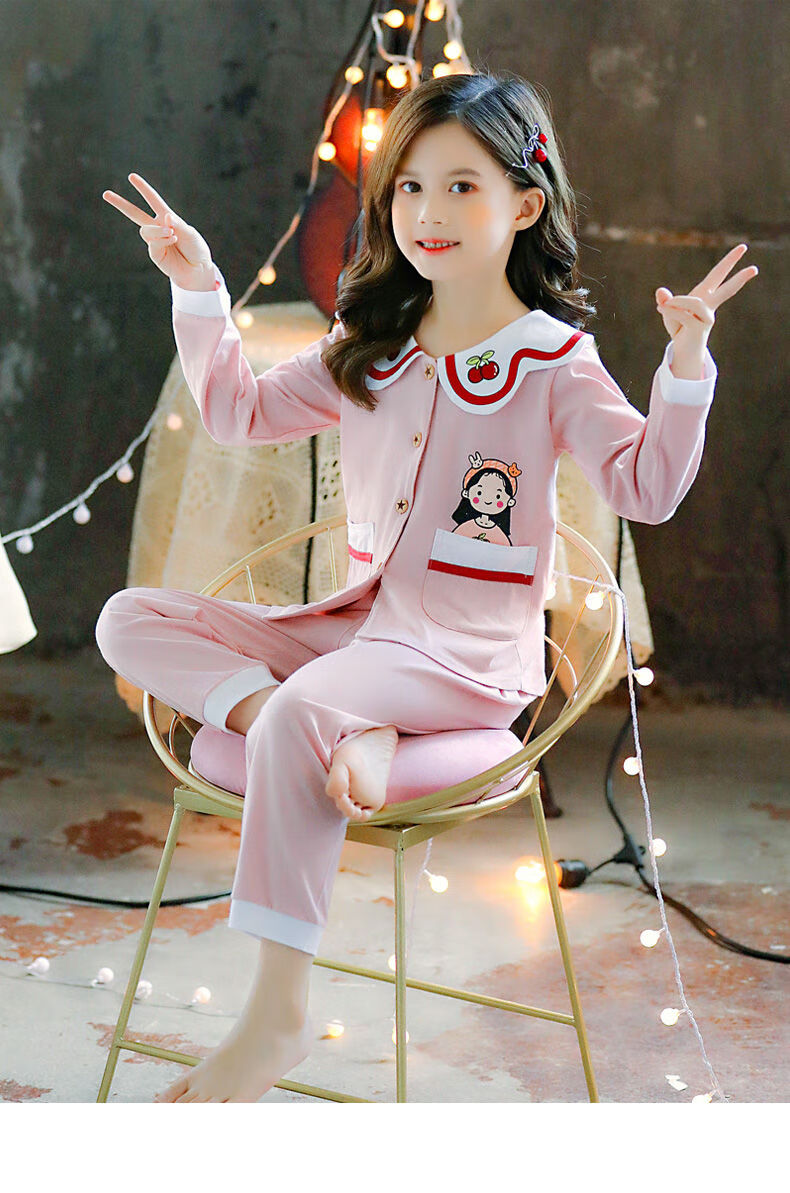 金盾(kin don)中童睡衣套装纯棉大童女装12-15岁10儿童春秋季9秋款8