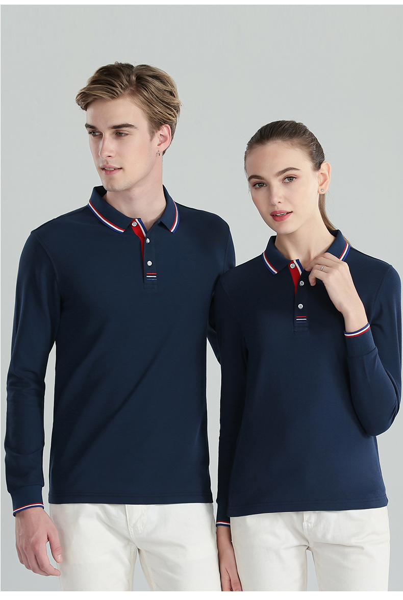 翻领polo衫女长袖秋冬季大码带领工装t恤定制loo工作服体恤上衣红色可