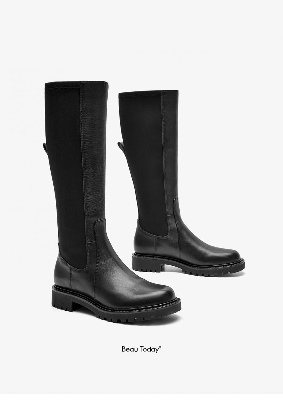 beautoday秋冬季新款女靴长筒切尔西靴女鞋粗跟英伦风马丁靴子女高筒