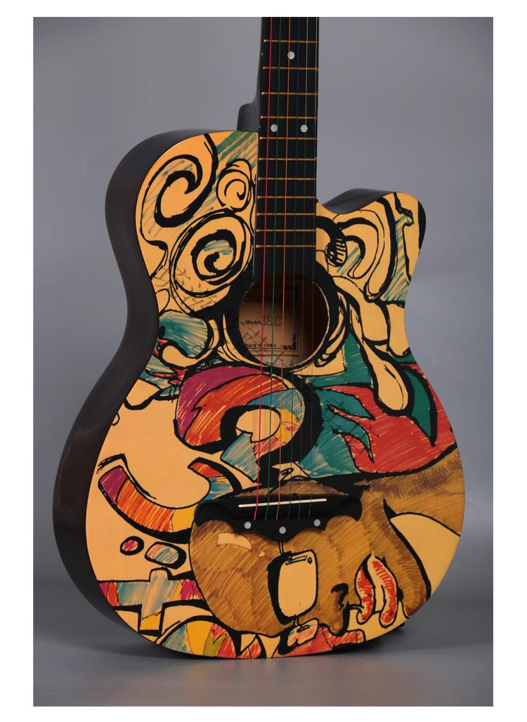 吉他初学者儿童成人女男民谣个性彩绘涂鸦入门练习38/40/41吉他骊歌