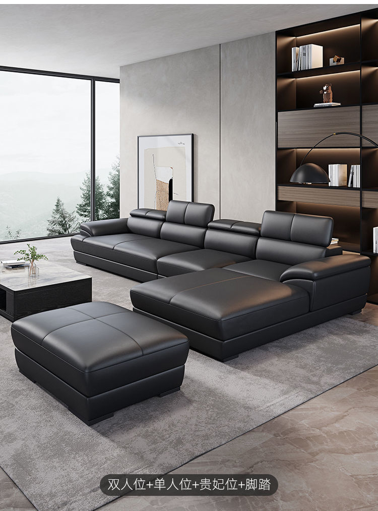 2022新款意式真皮沙发头层牛皮小户型极简约现代转角大黑色皮沙发客厅