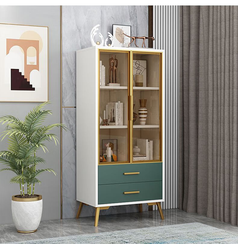 书柜轻奢玻璃门落地防尘展示柜储物柜小矮柜客厅沙发旁电视柜边柜 哑