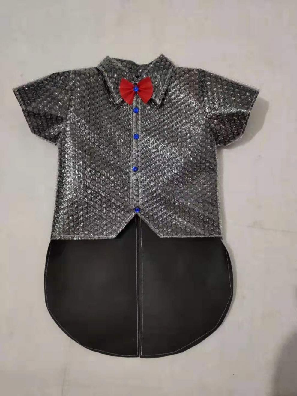 男童新款六一儿童节手工制作环保气泡袋创意服装燕尾服亲子走秀表演服