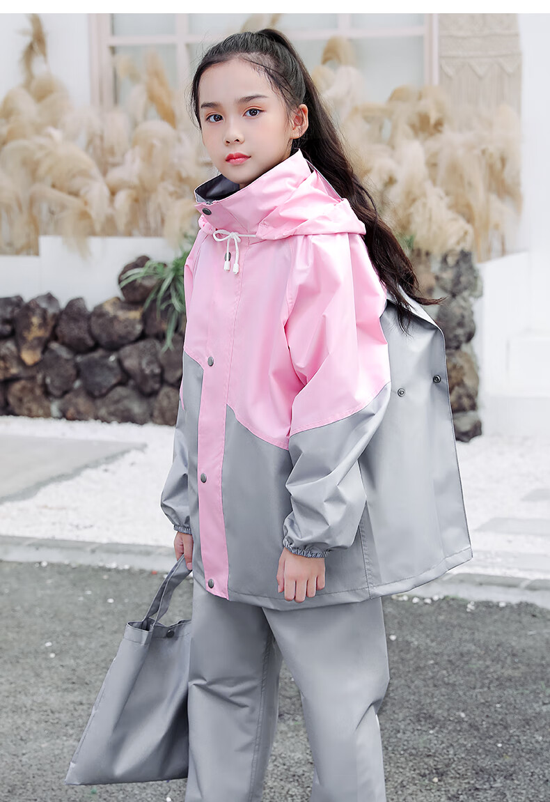 小孩上学防水全身雨服男女童分体小学生雨披儿童雨衣套装黑白拼色xl