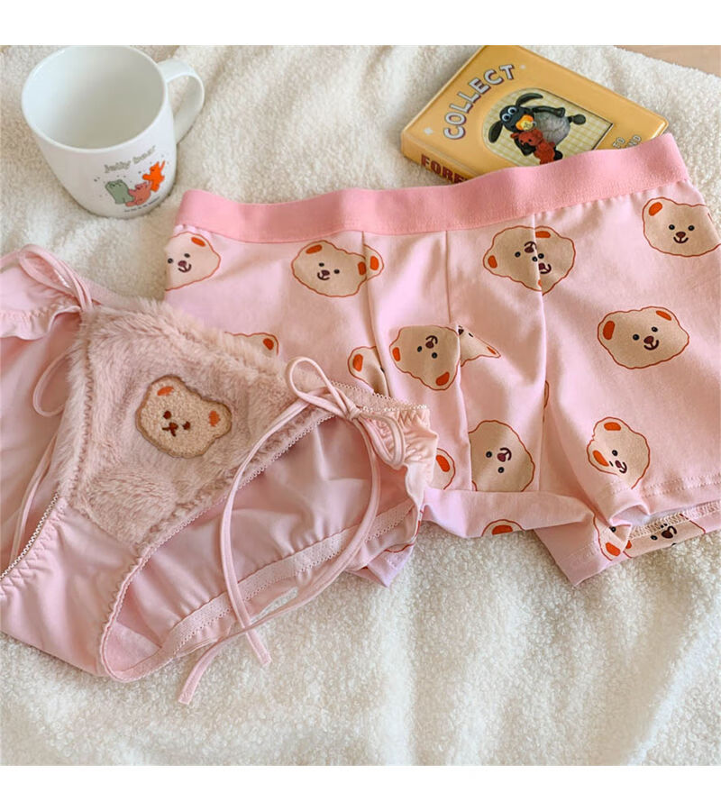 好品质男士内裤粉色熊崽情侣内裤一男一女可爱卡通轻奢情侣内裤奶绒小