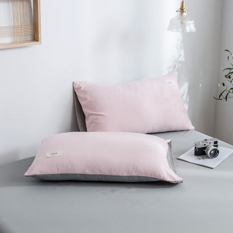 水洗枕套一对春秋天枕头套一只家用成人单人双人纯色大人大号学生玉色