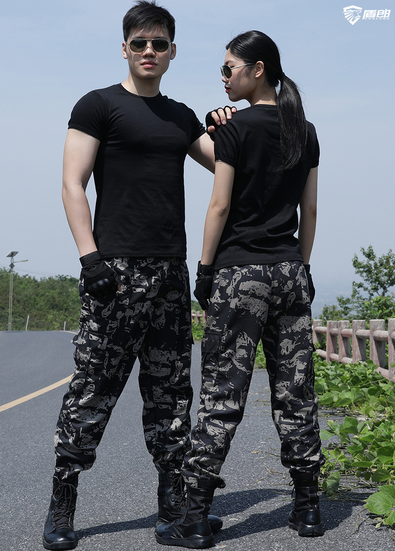 陆战队特训服军衣夏季短袖迷彩服套装男透气薄款黑色圆领t恤 战术裤