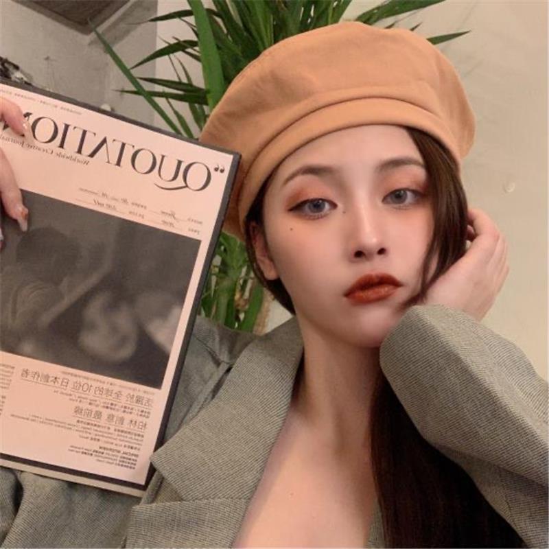 新款韩版网红同款时尚百搭气质贝雷帽超火外搭纯色帽子女黑色55575