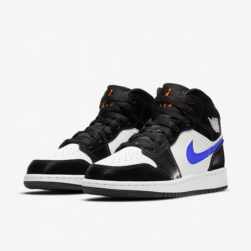 耐克nike air jordan 1 mid aj1中帮黑白蓝女款休闲篮球鞋 554725-084