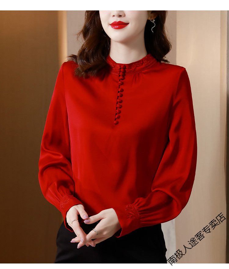红色衬衫女士装早春季2022年新款时尚洋气高端上衣小衫长袖衬衣 红色
