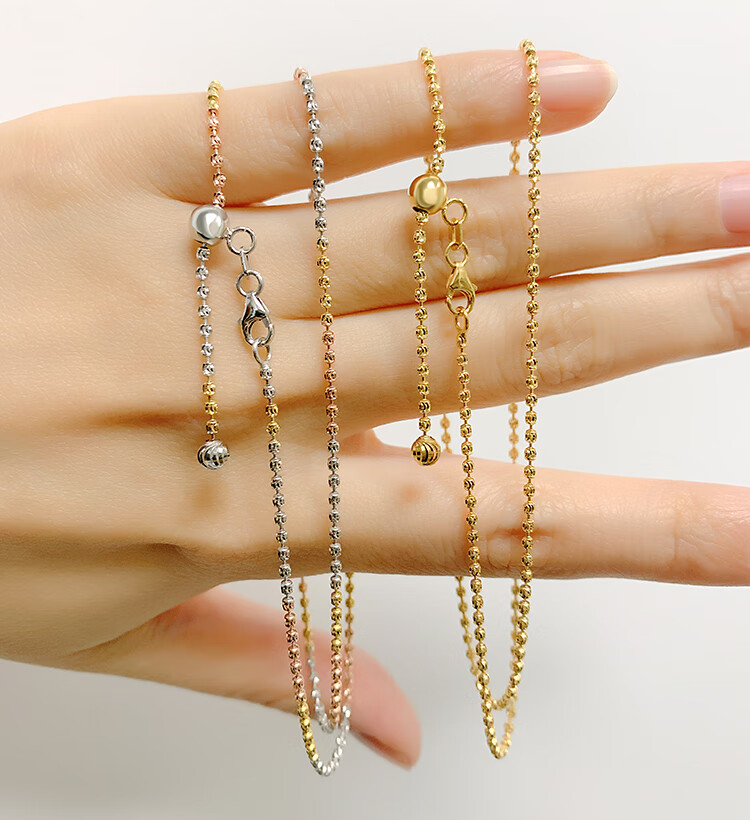 5mm意大利工艺18k金项链钻石链黄金三色彩金au750素链女流星链情人节