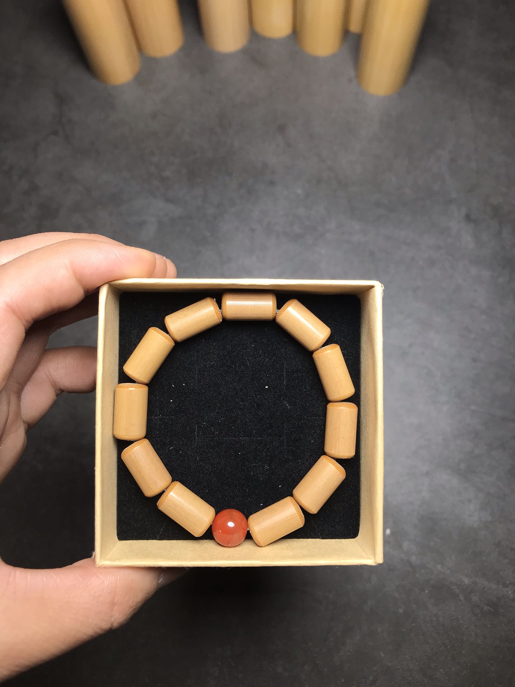 竹枝词 红湘妃竹南红素串手串 佛珠手链 文艺首饰