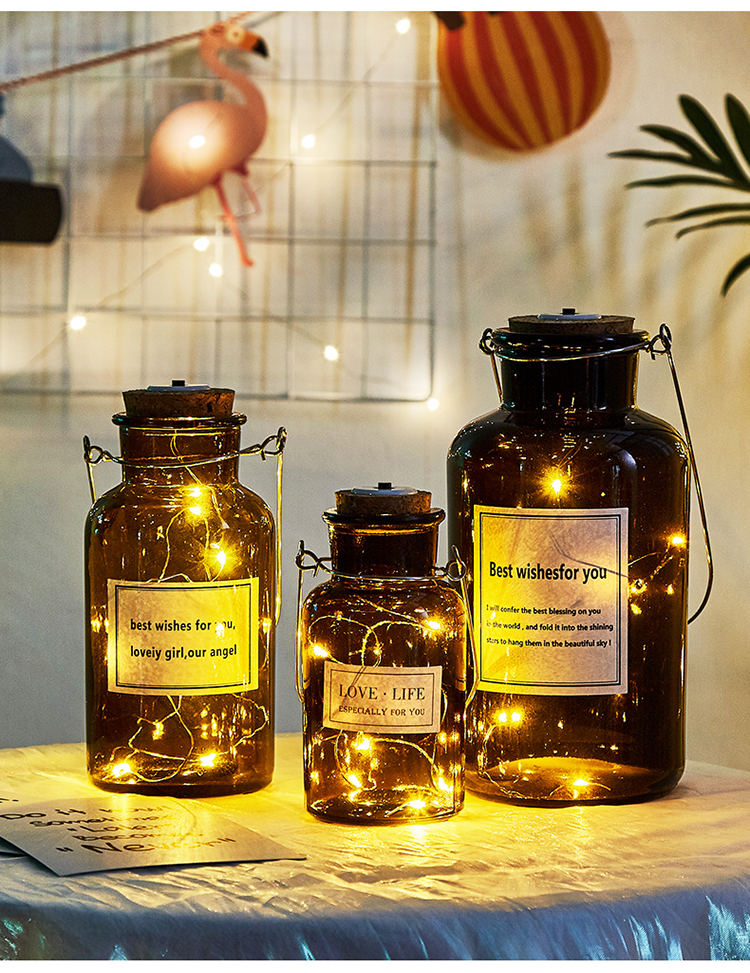 夜光许愿瓶漂流瓶创意漂流瓶许愿瓶木塞led灯心愿瓶装折星星玻璃夜光