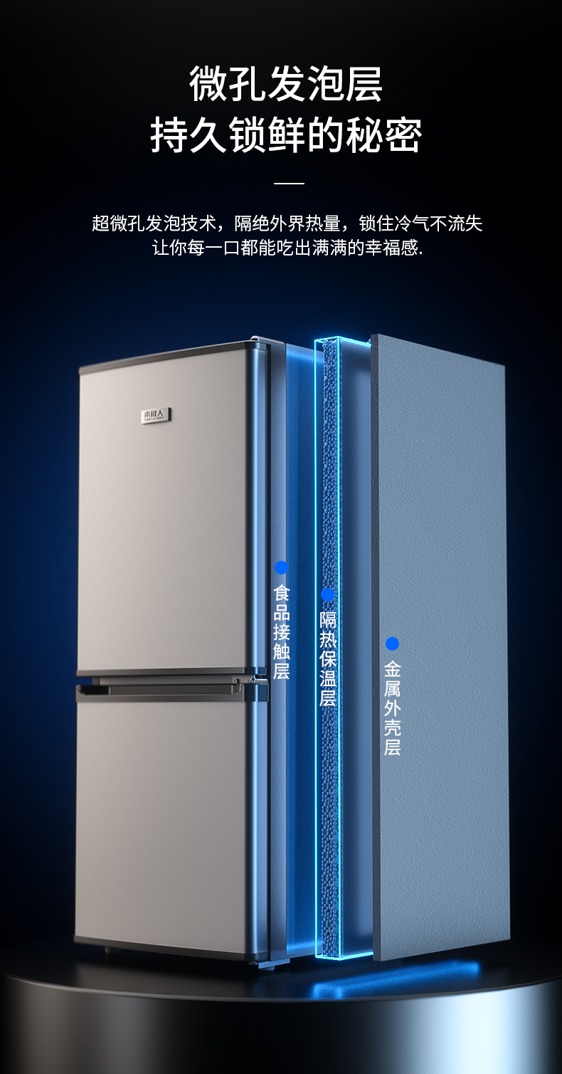 南极人冰箱家用中型小冰箱宿舍用租房小型双开门冷藏冷冻省电冰箱上