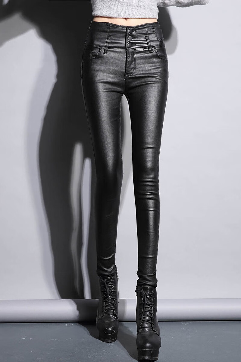 冬季新款皮裤女加绒打底裤哑光皮裤士高腰秋外穿加绒加厚亚光磨砂涂层