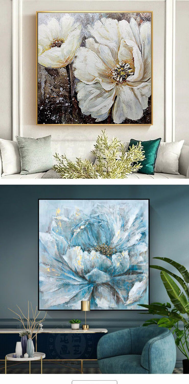 美其美纳纯手绘油画客厅卧室玄关抽象花卉现代轻奢餐厅装饰画牡丹挂画