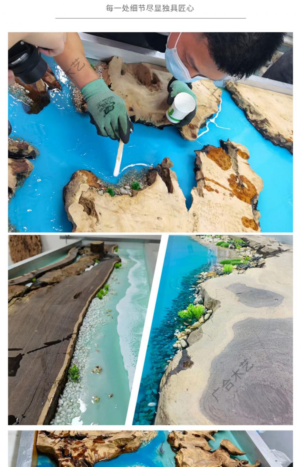 茶板实木整块环氧树脂河流桌实木大板茶桌海浪原木茶板桌餐桌茶几整板