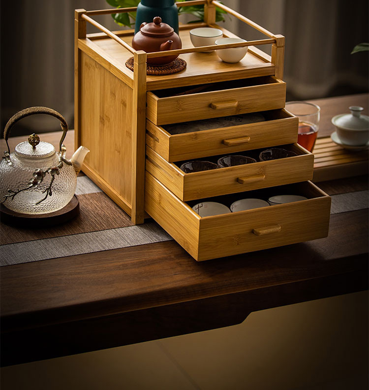 茶柜架茶柜置物架功夫茶具配件收纳盒竹制多功能茶道茶杯桌面茶叶收纳