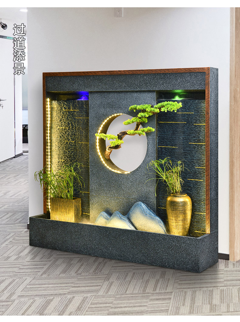 中式大型水幕墙假山喷泉流水鱼池雾化办公室庭院景观落地摆件1688