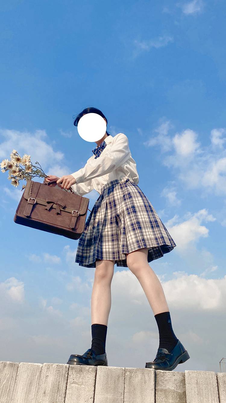 梗豆物语风晚校供感蓝色系学院风jk制服学生百褶格子裙a款风晚短裙xs