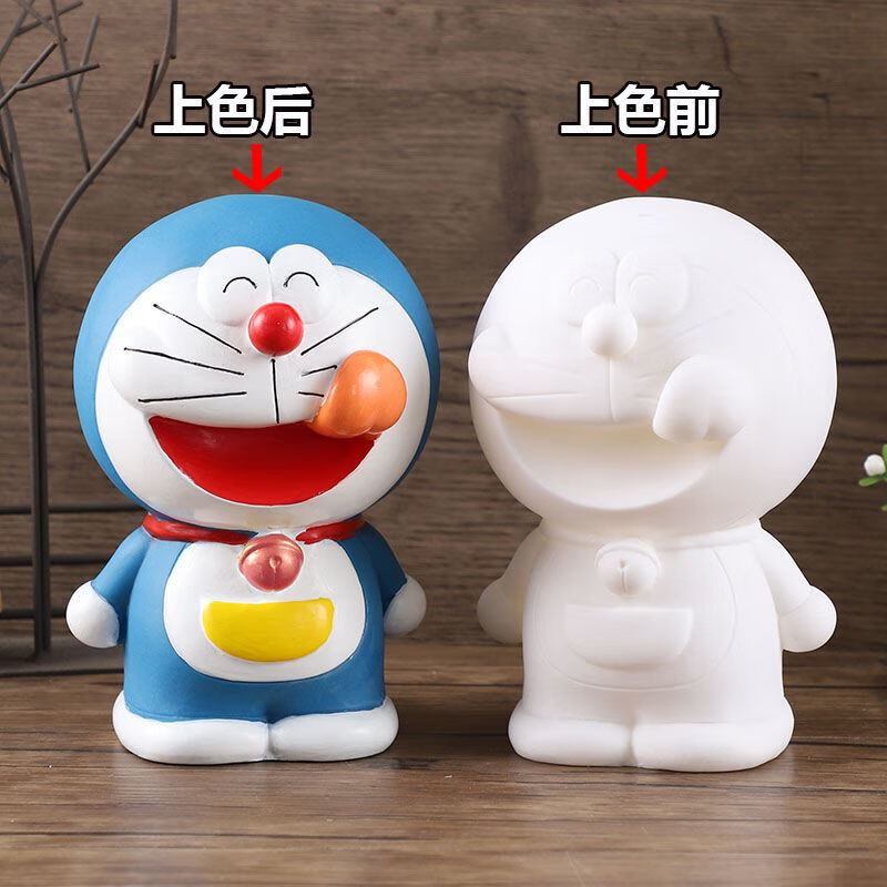 福袋】哆啦a梦存钱罐儿童手工涂色玩具摔不坏石膏娃娃搪胶涂鸦存钱罐